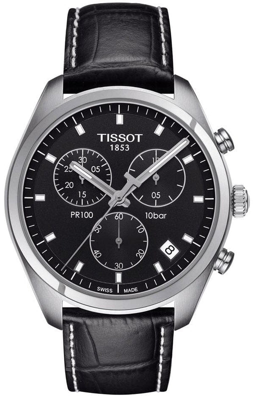 Buy Shop Tissot PR 100 Chronograph Black Dial Black Leather Strap Watch For Men - T101.417.16.051.00 USA Online