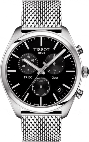 Buy Shop Tissot PR 100 Chronograph Black Dial Silver Mesh Bracelet Watch For Men - T101.417.11.051.01 USA Online