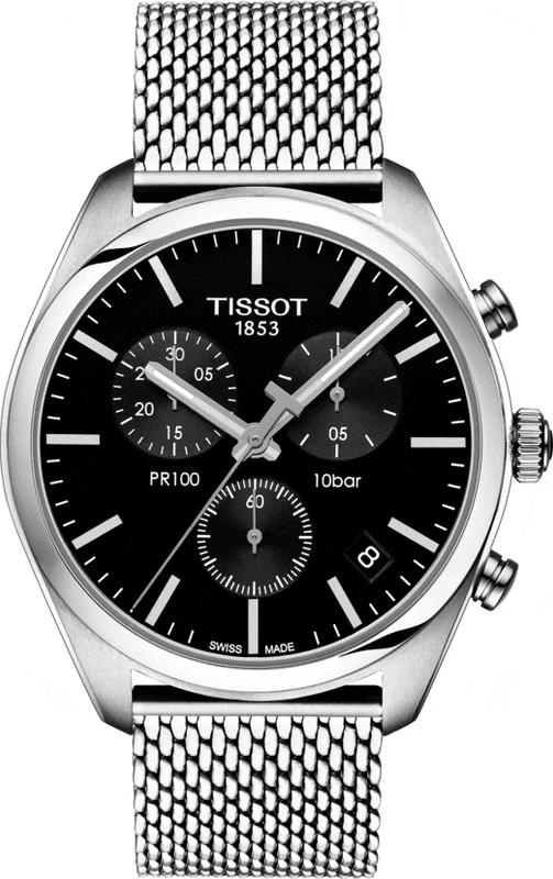Buy Shop Tissot PR 100 Chronograph Black Dial Silver Mesh Bracelet Watch For Men - T101.417.11.051.01 USA Online
