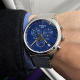 Buy Shop Tissot PR 100 Chronograph Blue Dial Silver Mesh Bracelet Watch for Men - T101.417.11.041.00 USA Online