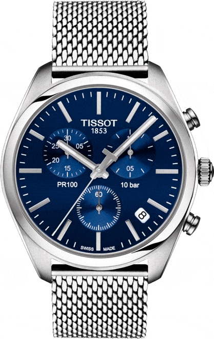 Buy Shop Tissot PR 100 Chronograph Blue Dial Silver Mesh Bracelet Watch for Men - T101.417.11.041.00 USA Online