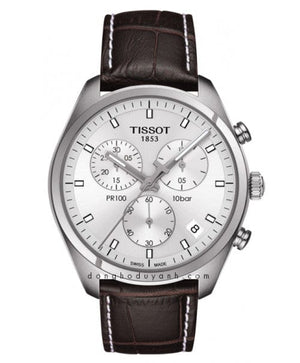 Buy Shop Tissot PR 100 Chronograph Silver Dial Brown Leather Strap Watch for Men - T101.417.16.031.00 USA Online