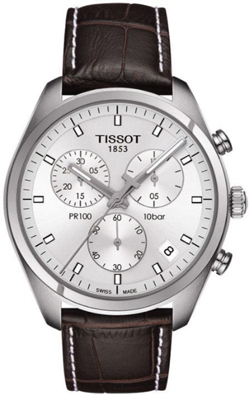 Buy Shop Tissot PR 100 Chronograph Silver Dial Brown Leather Strap Watch for Men - T101.417.16.031.00 USA Online