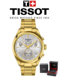 Buy Shop Tissot PR 100 Chronograph White Dial Gold Steel Strap Watch for Men - T150.417.33.031.00 USA Online