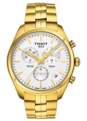Buy Shop Tissot PR 100 Chronograph White Dial Gold Steel Strap Watch for Men - T150.417.33.031.00 USA Online