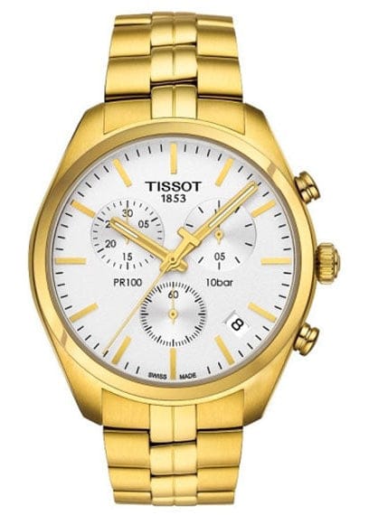 Buy Shop Tissot PR 100 Chronograph White Dial Gold Steel Strap Watch for Men - T150.417.33.031.00 USA Online