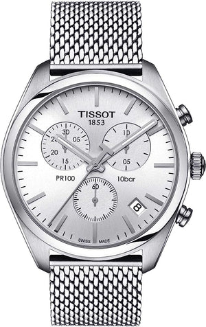 Buy Shop Tissot PR 100 Chronograph White Dial Silver Mesh Bracelet Watch For Men - T101.417.11.031.02 USA Online