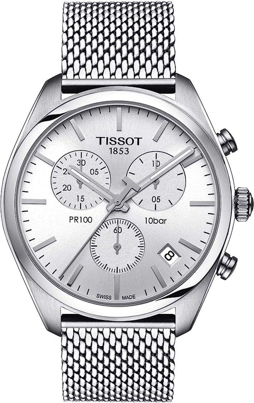 Buy Shop Tissot PR 100 Chronograph White Dial Silver Mesh Bracelet Watch For Men - T101.417.11.031.02 USA Online