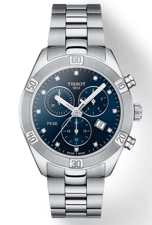 Buy Shop Tissot PR 100 Sport Chic Chronograph Diamonds Blue Dial Silver Steel Strap Watch for Women - T101.917.11.046.00 USA Online
