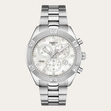 Buy Shop Tissot PR 100 Sport Chic Chronograph Diamonds Mother of Pearl Dial Silver Steel Strap Watch for Women - T101.917.11.116.00 USA Online