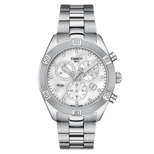 Buy Shop Tissot PR 100 Sport Chic Chronograph Diamonds Mother of Pearl Dial Silver Steel Strap Watch for Women - T101.917.11.116.00 USA Online