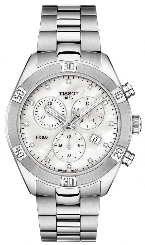 Buy Shop Tissot PR 100 Sport Chic Chronograph Diamonds Mother of Pearl Dial Silver Steel Strap Watch for Women - T101.917.11.116.00 USA Online