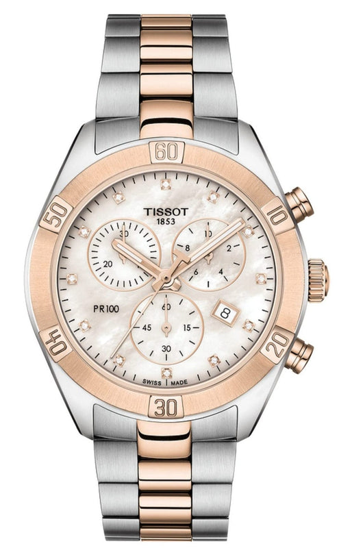 Buy Shop Tissot PR 100 Sport Chic Chronograph Diamonds Mother of Pearl Dial Two Tone Steel Strap Watch for Women - T101.917.22.116.00 USA Online