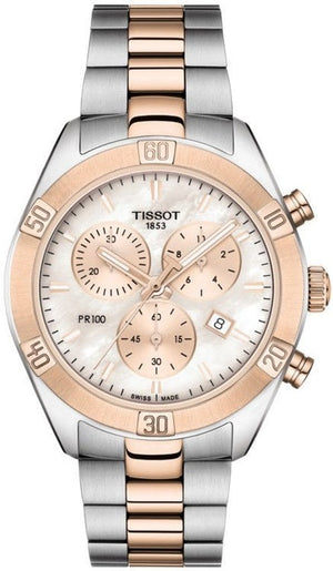 Buy Shop Tissot PR 100 Sport Chic Chronograph Mother of Pearl Dial Two Tone Steel Strap Watch for Women - T101.917.22.151.00 USA Online