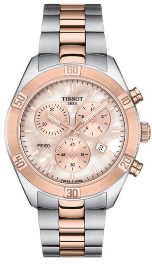 Buy Shop Tissot PR 100 Sport Chic Chronograph Mother of Pearl Dial Two Tone Steel Strap Watch for Women - T101.917.22.151.00 USA Online