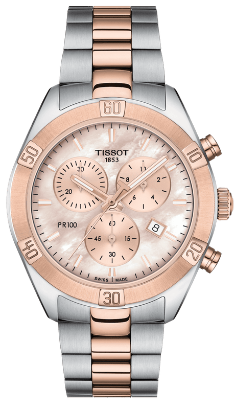 Buy Shop Tissot PR 100 Sport Chic Chronograph Mother of Pearl Dial Two Tone Steel Strap Watch for Women - T101.917.22.151.00 USA Online