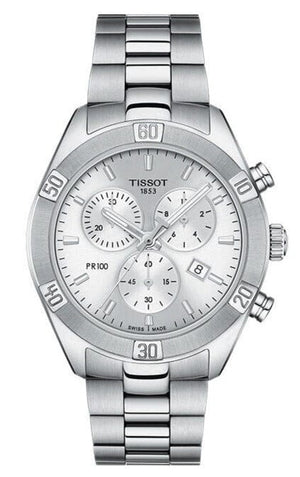 Buy Shop Tissot PR 100 Sport Chic Chronograph Silver Dial Silver Steel Strap Watch for Women - T101.917.11.031.00 USA Online