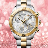 Buy Shop Tissot PR 100 Sport Chic Chronograph Silver Dial Two Tone Steel Strap Watch For Women - T101.917.22.031.00 USA Online