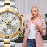 Buy Shop Tissot PR 100 Sport Chic Chronograph Silver Dial Two Tone Steel Strap Watch For Women - T101.917.22.031.00 USA Online