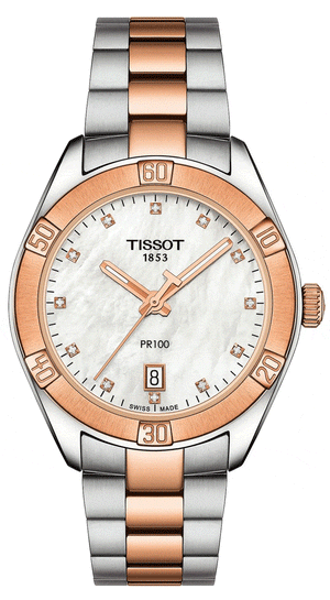 Buy Shop Tissot PR 100 Sport Chic Diamonds Mother of Pearl Dial Two Tone Steel Strap Watch for Women - T101.910.22.116.00 USA Online