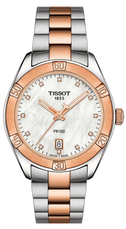 Buy Shop Tissot PR 100 Sport Chic Diamonds Mother of Pearl Dial Two Tone Steel Strap Watch for Women - T101.910.22.116.00 USA Online