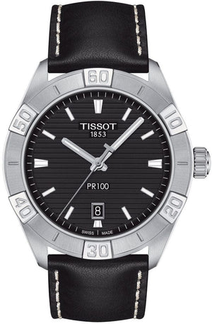 Buy Shop Tissot PR 100 Sport Quartz Black Dial Black Leather Strap Watch For Men - T101.610.16.051.00 USA Online