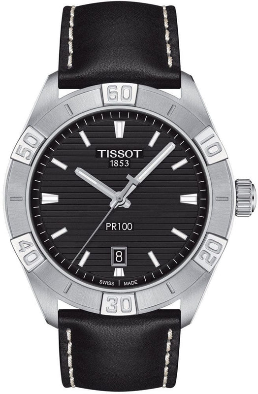 Buy Shop Tissot PR 100 Sport Quartz Black Dial Black Leather Strap Watch For Men - T101.610.16.051.00 USA Online