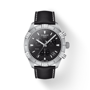 Buy Shop Tissot PR 100 Sport Quartz Chronograph Black Dial Black Leather Strap Watch For Men - T101.617.16.051.00 USA Online