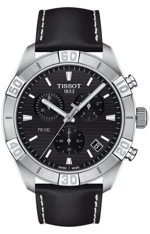 Buy Shop Tissot PR 100 Sport Quartz Chronograph Black Dial Black Leather Strap Watch For Men - T101.617.16.051.00 USA Online
