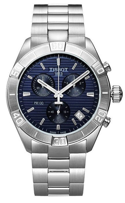 Buy Shop Tissot PR 100 Sport Quartz Chronograph Blue Dial Silver Steel Strap Watch For Men - T101.617.11.041.00 USA Online