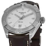 Buy Shop Tissot PR 100 Sport Silver Dial Brown Leather Strap Watch For Men - T101.610.16.031.00 USA Online