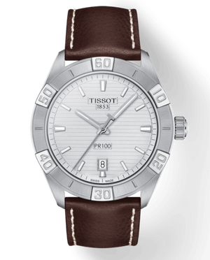 Buy Shop Tissot PR 100 Sport Silver Dial Brown Leather Strap Watch For Men - T101.610.16.031.00 USA Online