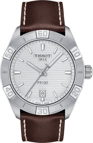 Buy Shop Tissot PR 100 Sport Silver Dial Brown Leather Strap Watch For Men - T101.610.16.031.00 USA Online