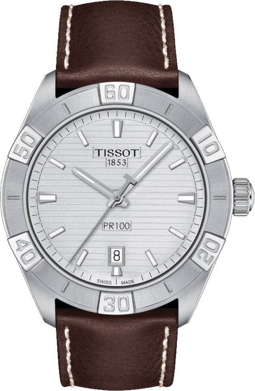 Buy Shop Tissot PR 100 Sport Silver Dial Brown Leather Strap Watch For Men - T101.610.16.031.00 USA Online