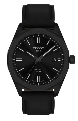 Buy Shop Tissot PRC 100 Solar Quartz Black Dial Black Leather Strap Watch for Men - T151.422.36.051.00 USA Online