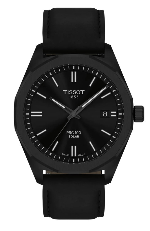 Buy Shop Tissot PRC 100 Solar Quartz Black Dial Black Leather Strap Watch for Men - T151.422.36.051.00 USA Online