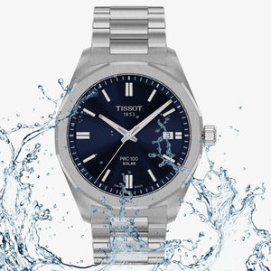 Buy Shop Tissot PRC 100 Solar Quartz Blue Dial Silver Steel Strap Watch for Men - T151.422.11.041.00 USA Online