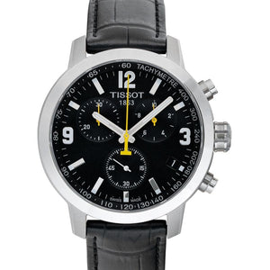 Buy Shop Tissot PRC 200 Chronograph Black Dial Black Leather Strap Watch For Men - T055.417.16.057.00 USA Online