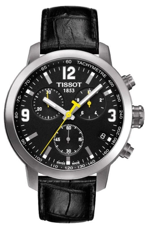 Buy Shop Tissot PRC 200 Chronograph Black Dial Black Leather Strap Watch For Men - T055.417.16.057.00 USA Online