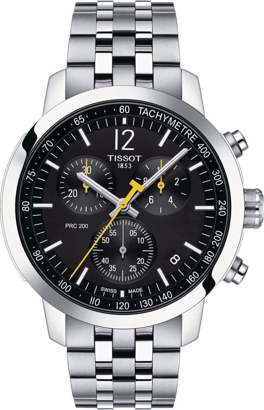 Buy Shop Tissot PRC 200 Chronograph Black Dial Silver Steel Strap Watch For Men - T114.417.11.057.00 USA Online