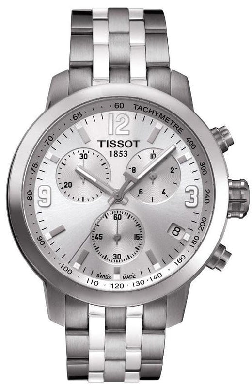 Buy Shop Tissot PRC 200 Chronograph Quartz Silver Dial Silver Steel Strap Watch For Men - T055.417.11.037.00 USA Online