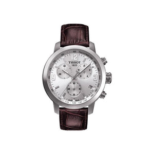 Buy Shop Tissot PRC 200 Chronograph Silver Dial Brown Leather Strap Watch For Men - T055.417.16.037.00 USA Online