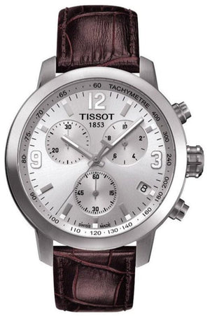 Buy Shop Tissot PRC 200 Chronograph Silver Dial Brown Leather Strap Watch For Men - T055.417.16.037.00 USA Online