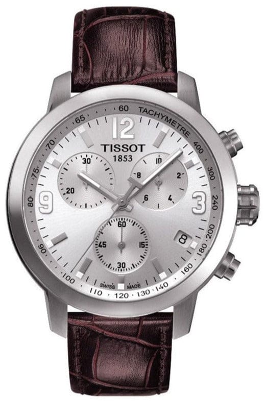 Buy Shop Tissot PRC 200 Chronograph Silver Dial Brown Leather Strap Watch For Men - T055.417.16.037.00 USA Online