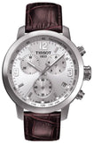 Buy Shop Tissot PRC 200 Chronograph Silver Dial Brown Leather Strap Watch For Men - T055.417.16.037.00 USA Online