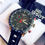 Buy Shop Tissot PRS 516 Chronograph Black Dial Black Leather Strap Watch For Men - T100.417.16.051.00 USA Online
