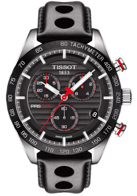 Buy Shop Tissot PRS 516 Chronograph Black Dial Black Leather Strap Watch For Men - T100.417.16.051.00 USA Online