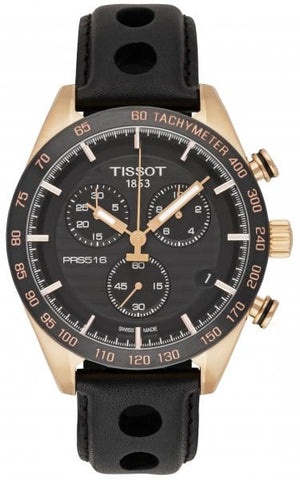 Buy Shop Tissot PRS 516 Chronograph Black Dial Black Leather Strap Watch For Men - T100.417.36.051.00 USA Online