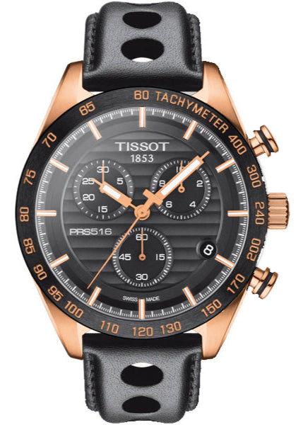 Buy Shop Tissot PRS 516 Chronograph Black Dial Black Leather Strap Watch For Men - T100.417.36.051.00 USA Online