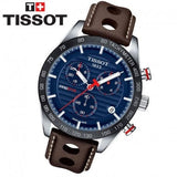 Buy Shop Tissot PRS 516 Chronograph Blue Dial Brown Leather Strap Watch For Men - T100.417.16.041.00 USA Online